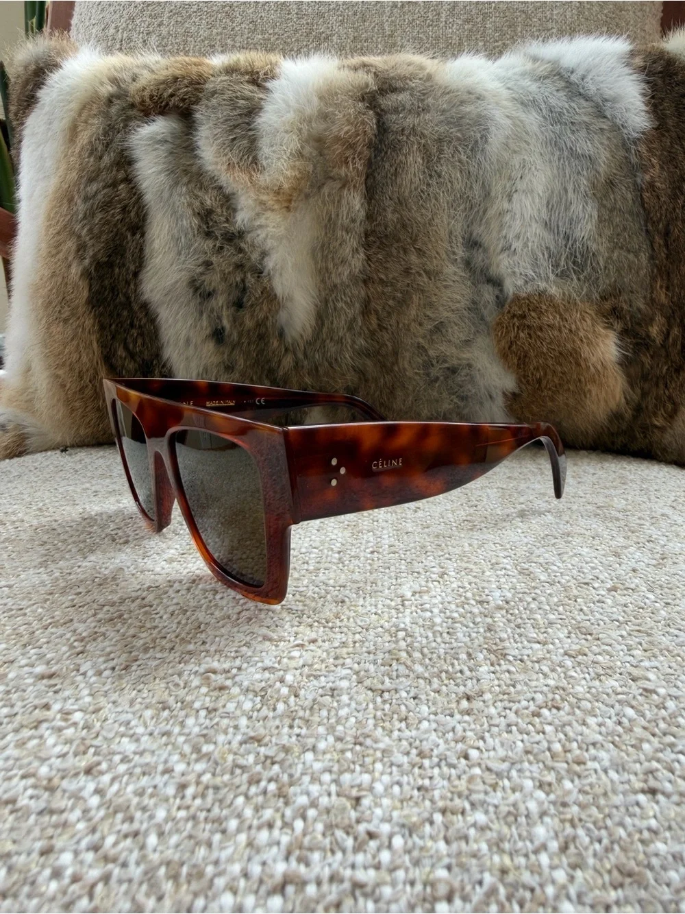 Celine Tortoiseshell Brown Rectangular Sunglasses